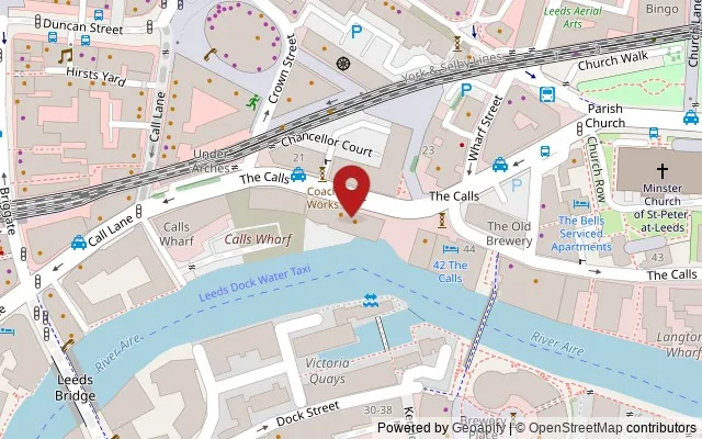 Map showing the location of Sparrows Wharf, 32 The Calls, Leeds LS2 7EW