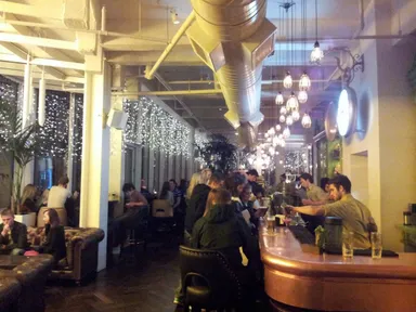 It's all in one room, with the bar down one side.