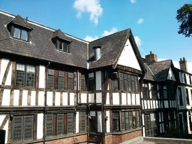 A closeup of the building from the back.