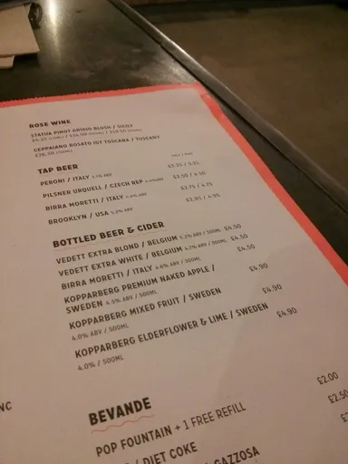 Beers are on the back of their pizza menu.