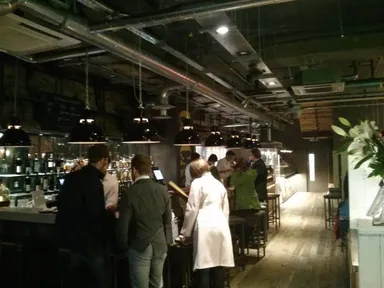The bar area. The chocolate theme extends to the colour of the walls and floor.