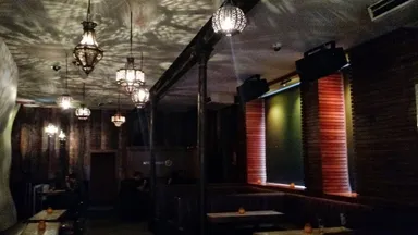Those lights are cutting some cool shapes on the ceiling.