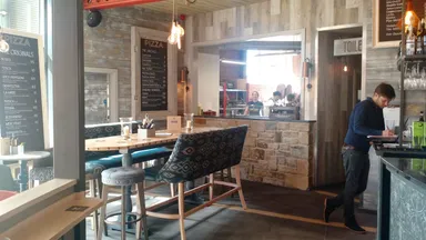 The kitchen, with the wood-burning stove all fired up!