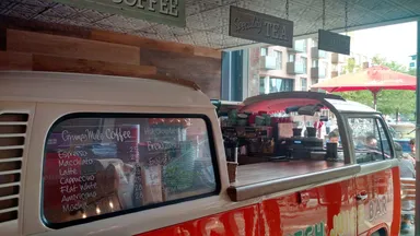 Juice and coffee are served from a VW. Why not?