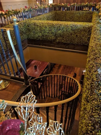 There's a huge downstairs in between the hedges.