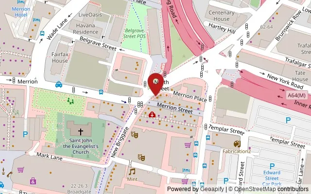 Map showing the location of 68 New Briggate, Leeds LS1 6NU