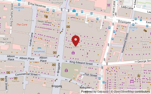 Map showing the location of 107-111 Briggate, Leeds LS1 6AZ
