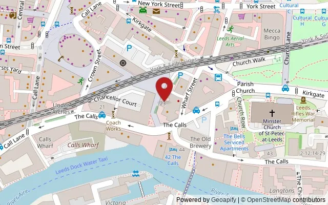 Map showing the location of 11-15 Wharf Street, Leeds LS2 7EH