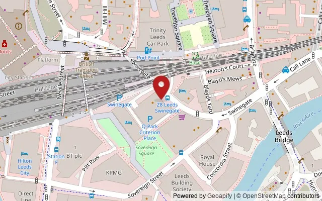 Map showing the location of Criterion Place, Sovereign Street, Leeds LS1 4AG