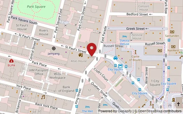 Map showing the location of 31 King St, Leeds LS1 2HL