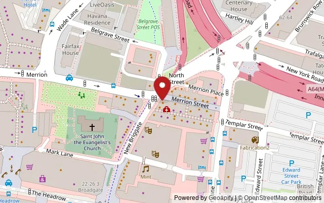 Map showing the location of 54 New Briggate, Leeds LS1 6NU