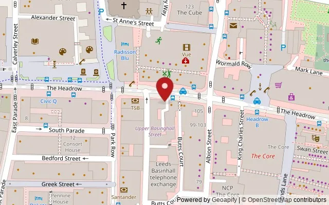 Map showing the location of 115 The Headrow, Leeds, LS1 5JW