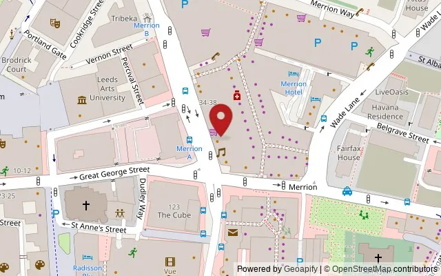 Map showing the location of 20-24 Woodhouse Lane, Leeds LS2 8LX,