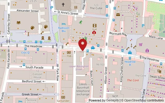 Map showing the location of 115 The Headrow, Leeds LS1 5JW