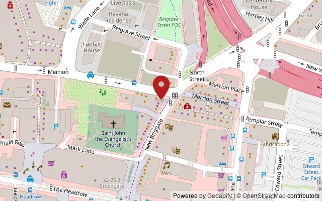 Map showing the location of 57-59 New Briggate, Leeds LS2 8JD