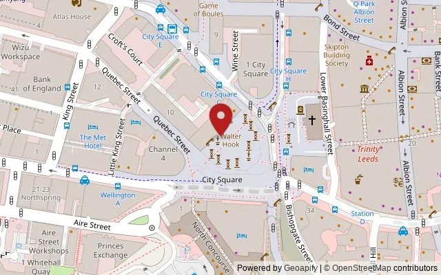 Map showing the location of The Old Post Office, 3 City Square, Leeds LS1 2AN