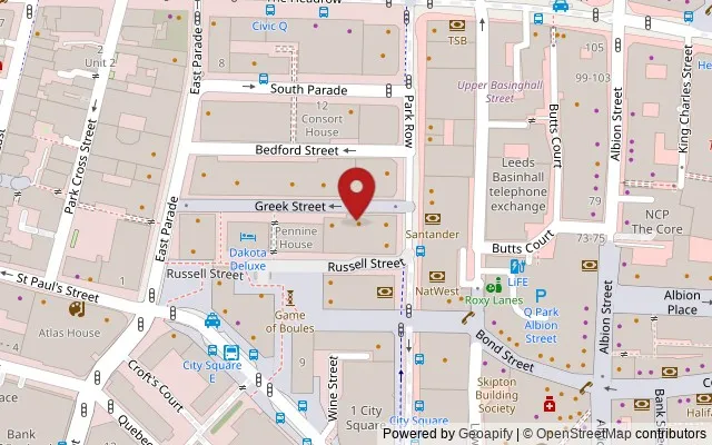 Map showing the location of 12 Greek Street, Leeds LS1 5PT
