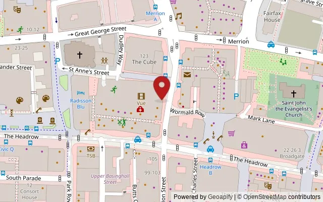 Map showing the location of The Light, 117 Albion St, Leeds LS2 8DY