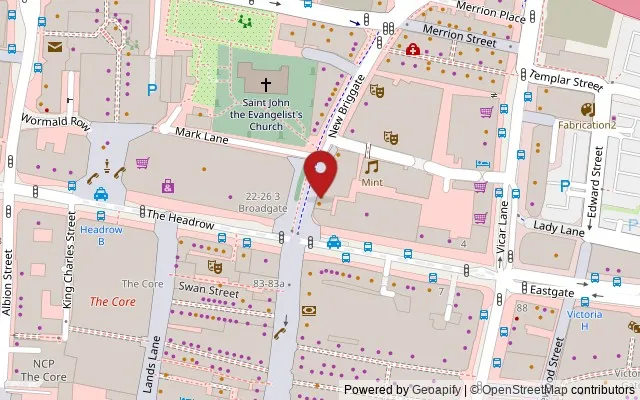 Map showing the location of 20 New Briggate, Leeds LS1 6NU