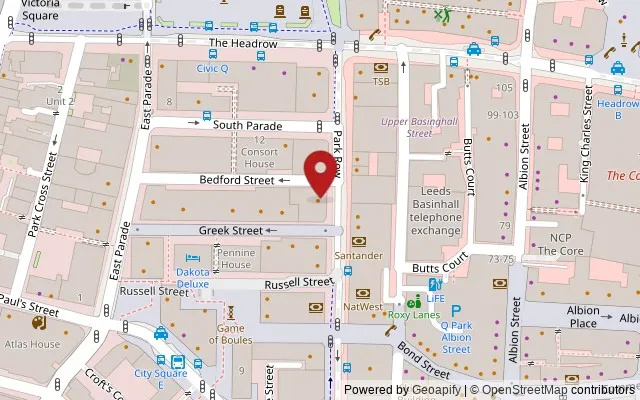 Map showing the location of 28-30 Park Row, Leeds LS1 5HU