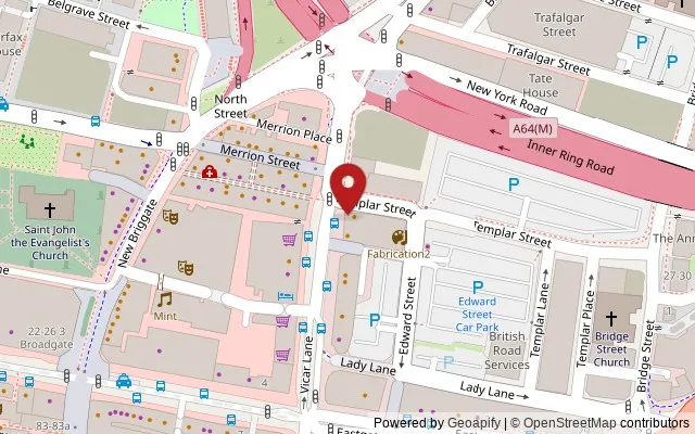 Map showing the location of Templar Street, Leeds LS2 7NU