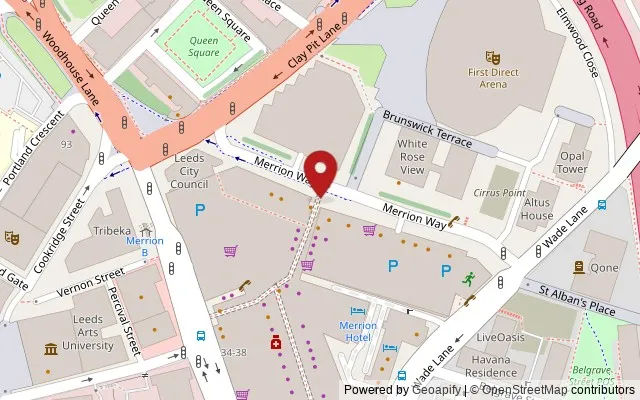 Map showing the location of Arena Quarter, Merrion Way, Leeds LS2 8BT