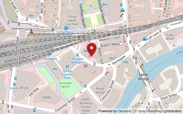 Map showing the location of 20A Blayds Court, Swinegate, Leeds LS1 4AG