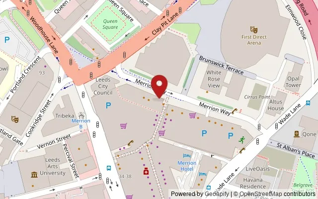 Map showing the location of Merrion Way, Leeds LS2 8BT