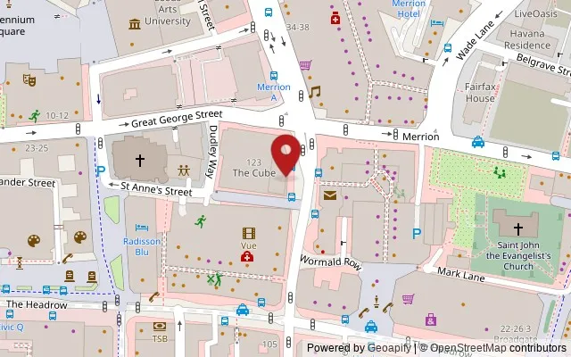 Map showing the location of The Cube, Albion Street, Leeds LS2 8ER