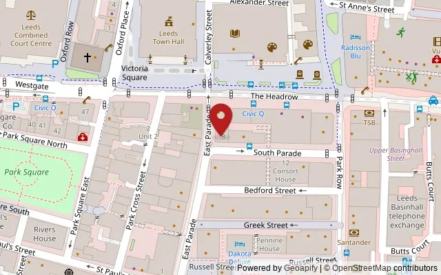 Map showing the location of 8 South Parade, Leeds LS1 5QX
