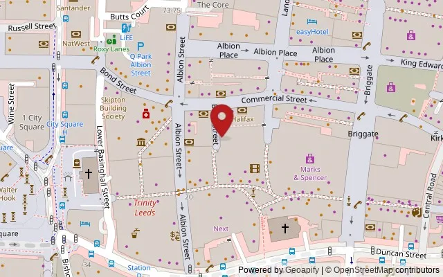 Map showing the location of Bank Street, Trinity Centre, Leeds LS1 5AT