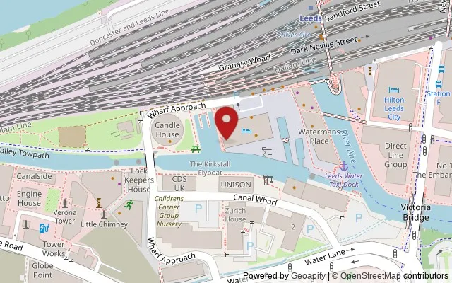 Map showing the location of DoubleTree Hotel, 13th Floor, Granary Wharf, 2 Wharf Approach, Leeds LS1 4BR