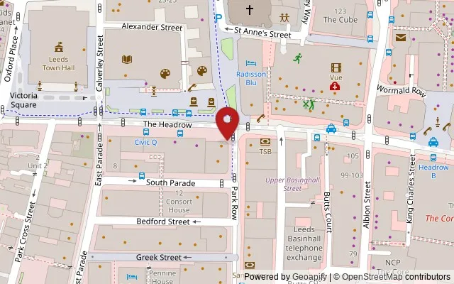 Map showing the location of 123 The Headrow, Leeds LS1 5RD
