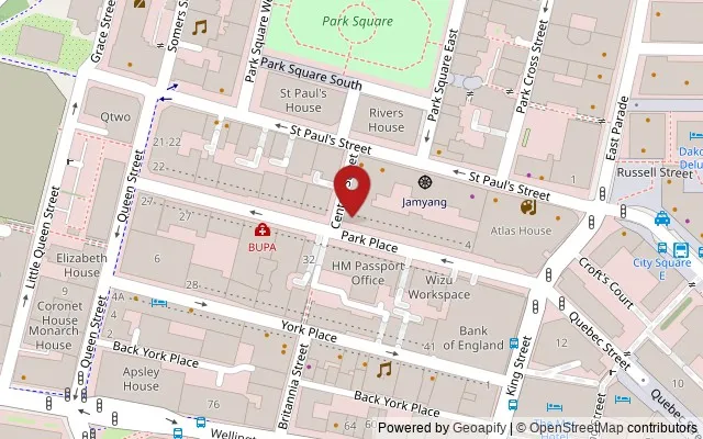 Map showing the location of 12 Park Place, Leeds LS1 2RU