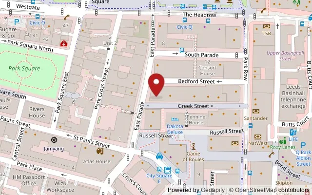 Map showing the location of 27 East Parade, Leeds LS1 5BN