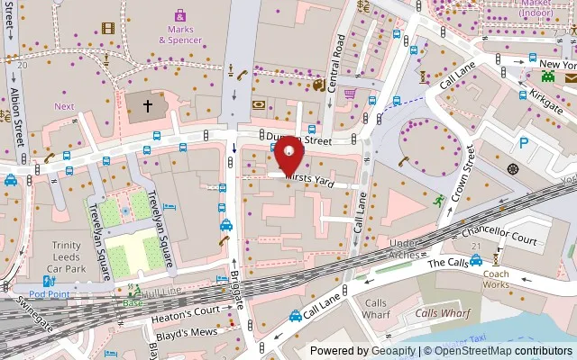 Map showing the location of Hirst's Yard, Leeds LS1 6NJ
