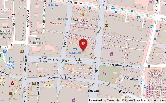 Map showing the location of Angel Inn Yard, Briggate, Leeds LS1 6LN