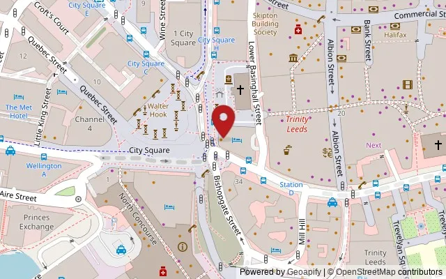 Map showing the location of Boar Lane, City Square, Leeds LS1 5NS
