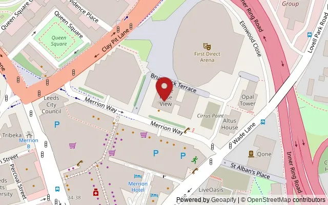 Map showing the location of The Podium Site, Merrion Way, Leeds LS2 8PD