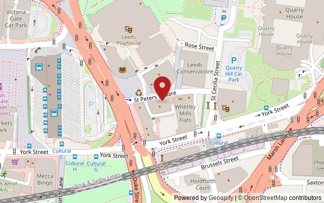 Map showing the location of The Wardrobe, St Peter's Square, Leeds LS9 8AH
