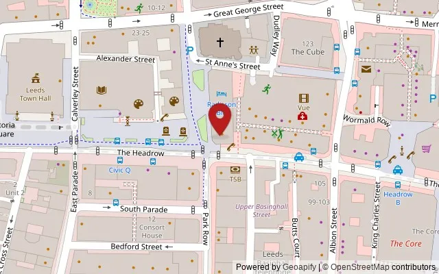 Map showing the location of The Light, The Headrow, Leeds LS1 8EQ