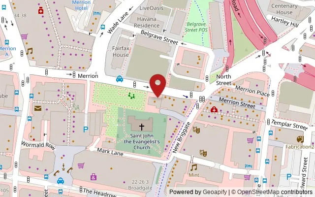 Map showing the location of St John's House, Merrion Street, Leeds LS2 8JE