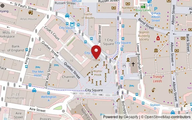 Map showing the location of The Old Post Office, 2 City Square, Leeds LS1 2ES