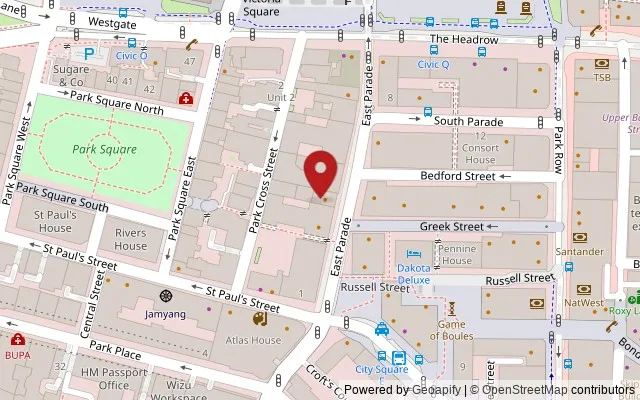 Map showing the location of 9 East Parade, Leeds LS1 2AJ