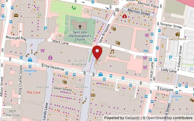 Map showing the location of 20 New Briggate, Leeds LS1 6NU